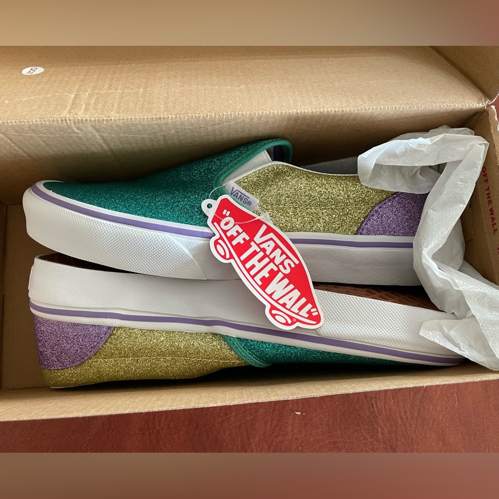 VANS Classic Slip On Mermaid Glitter Juniors Sz 6 W7 Shoes Purple Green Yellow